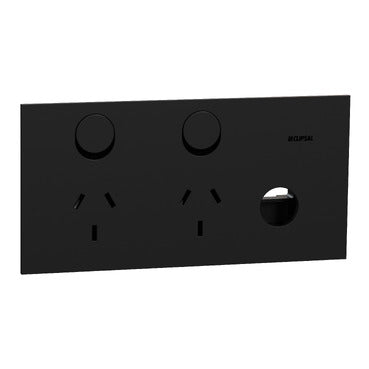 1025XUA ZB  clipsal solis horizontal double powerpoint with extra switch zen black