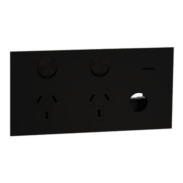 clipsal solis horizontal double powerpoint with extra switch ebony aluminium  1025XUA EA