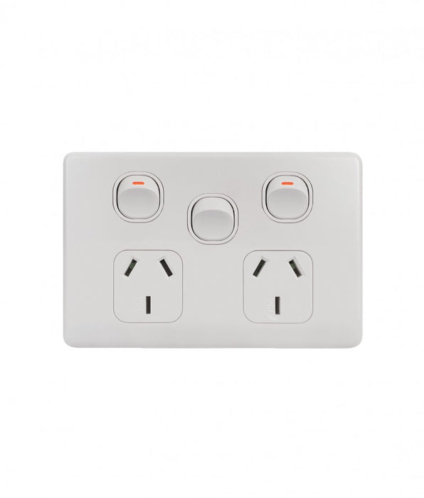 Flat Cat Slimline Double Power Point With Extra Switch