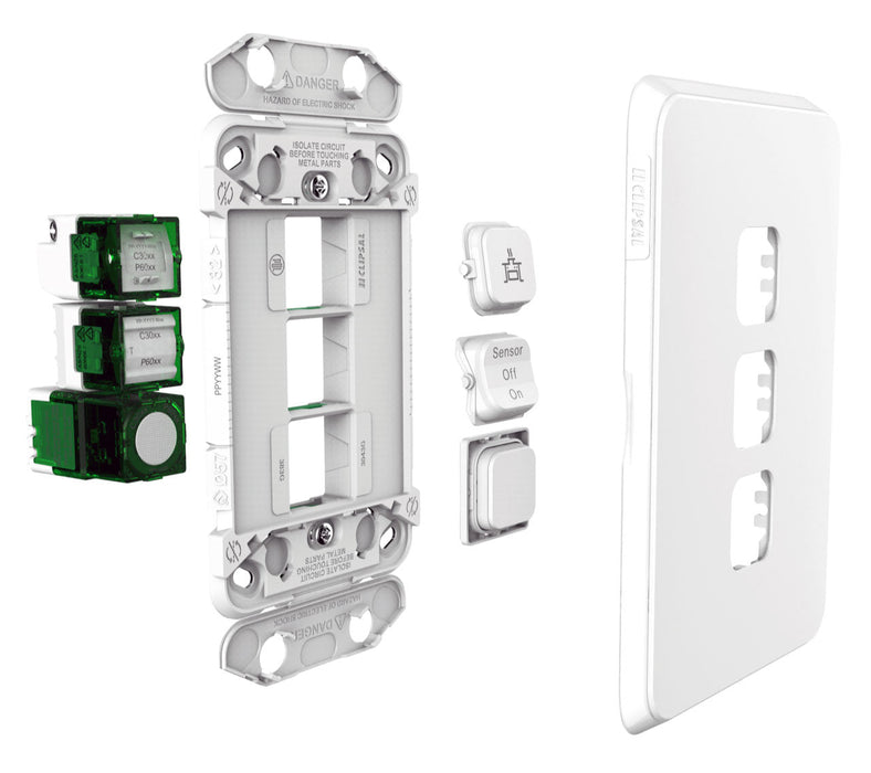Clipsal Iconic Styl 6 Gang Switch Plate - Skin Only, Silver Shadow