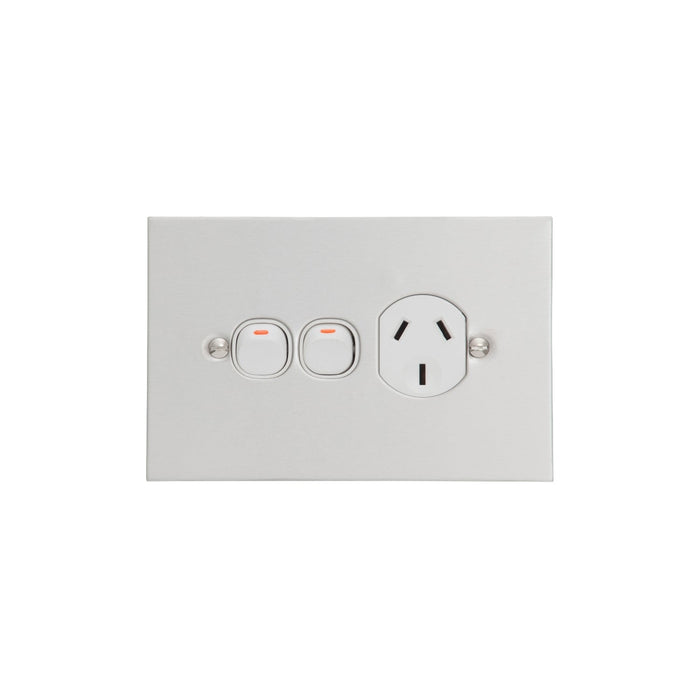 Clipsal BSL Stainless Steel Single Power Point Outlet With Extra Switch