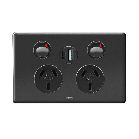Legrand Excel Life Double Power Point Outlet With Integrated A+C USB Charger, Available in 5 Colours