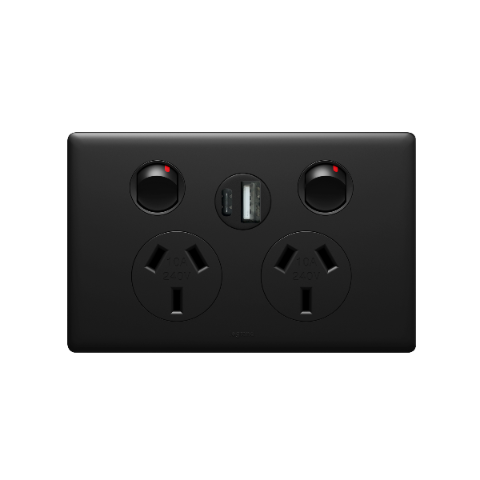 Legrand Excel Life Double Power Point Outlet With Integrated A+C USB Charger, Available in 5 Colours