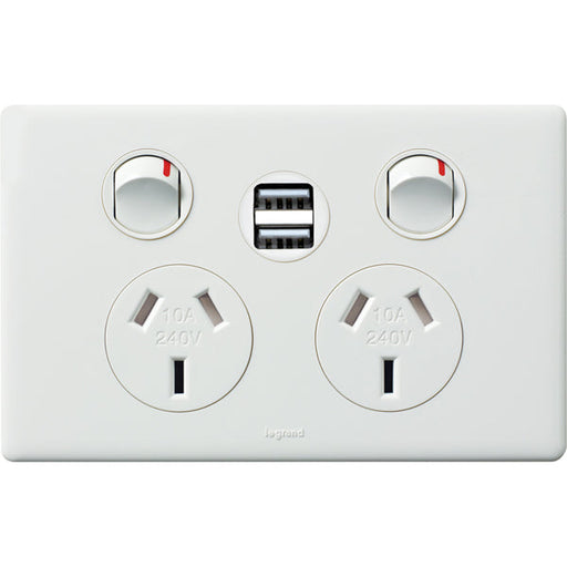 Legrand Excel Life Double Power Point Outlet With USB Charger, Available in 2 Colours