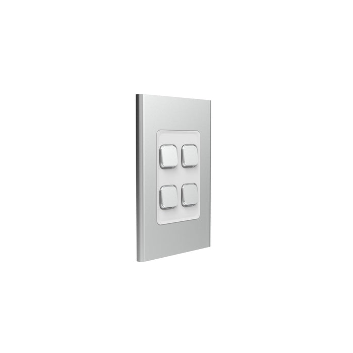 Clipsal Iconic Styl 4 Gang Switch Plate - Skin Only, Silver