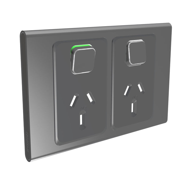Clipsal Iconic Styl Double Powerpoint Outlet 10a - Skin Only, Silver Shadow