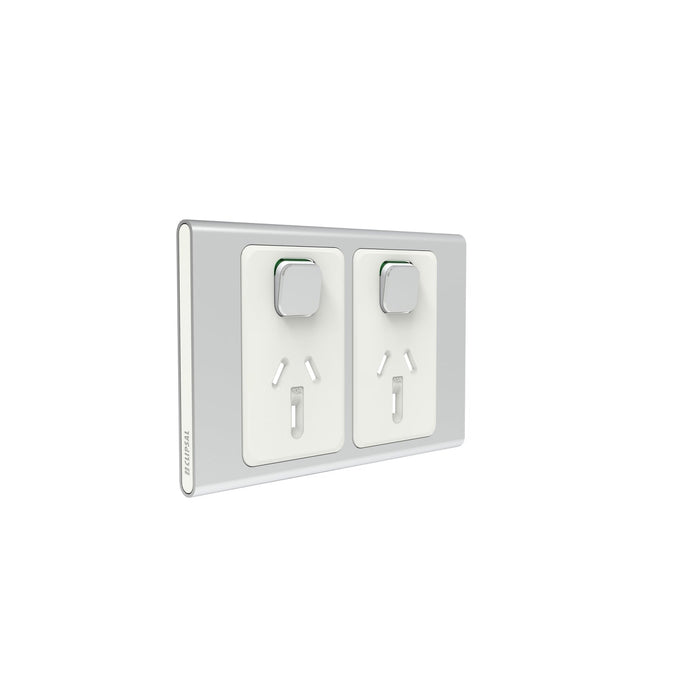 Clipsal Iconic Styl Double Powerpoint Outlet 10a - Skin Only, Silver