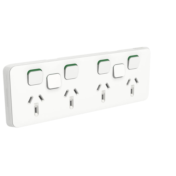 Clipsal Iconic Quad Power Point 10a With 2 Extra Switches - Skin Only, Vivid White