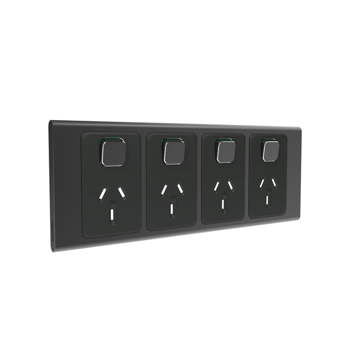 Clipsal Iconic Styl Quad Powerpoint Outlet 10a - Skin Only, Silver Shadow