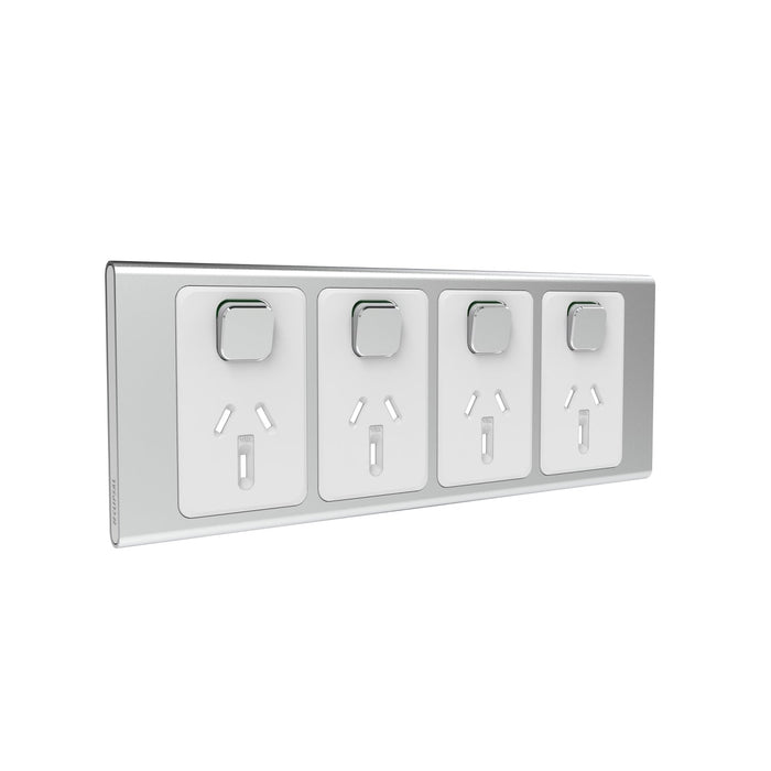 Clipsal Iconic Styl Quad Powerpoint Outlet 10a - Skin Only, Silver